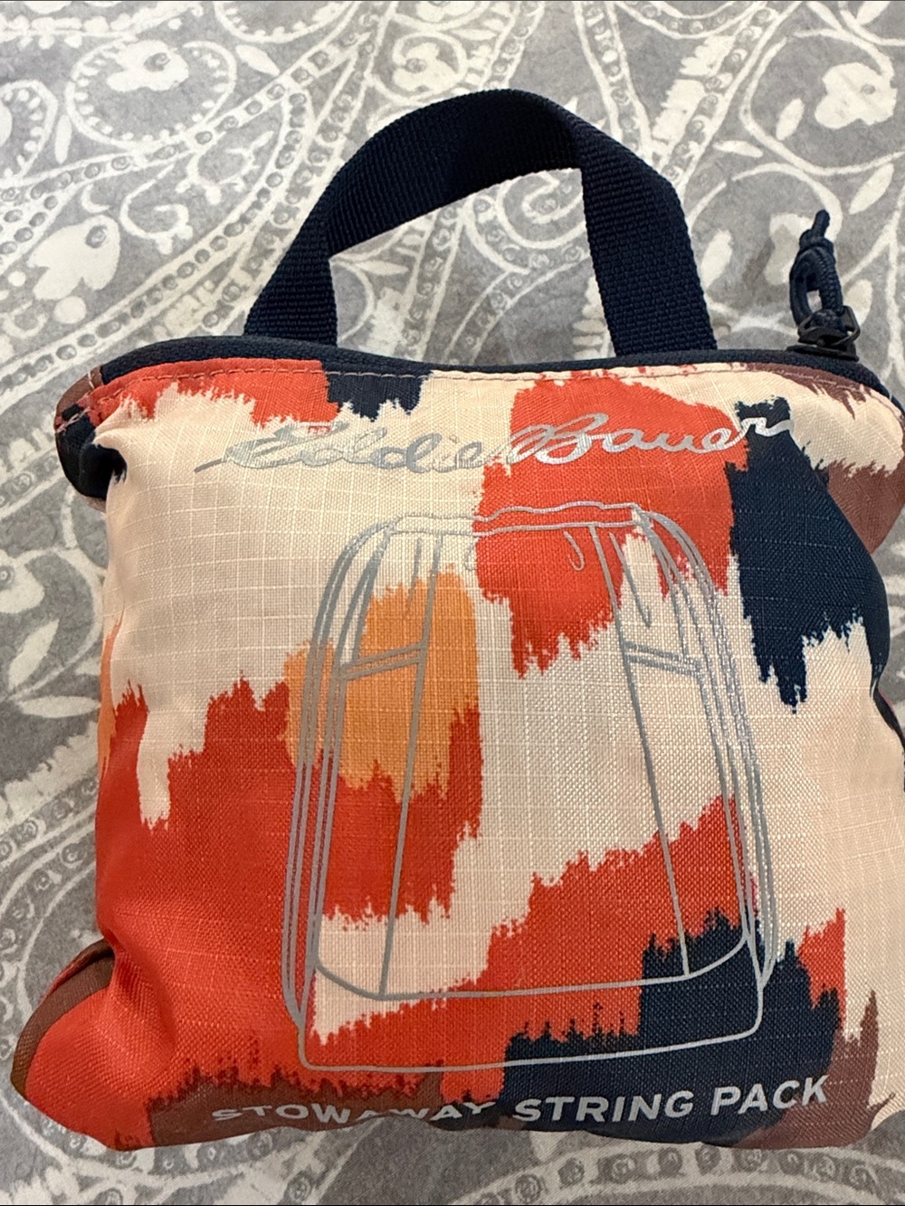 Eddie Bauer Navy, Cream and Orange Brushstroke Stowaway Pack